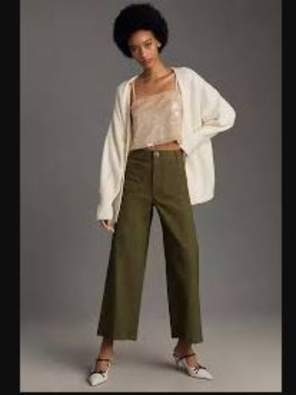 Anthropologie | Maeve Colette Cropped Wide-leg pants | 31, Olive Green